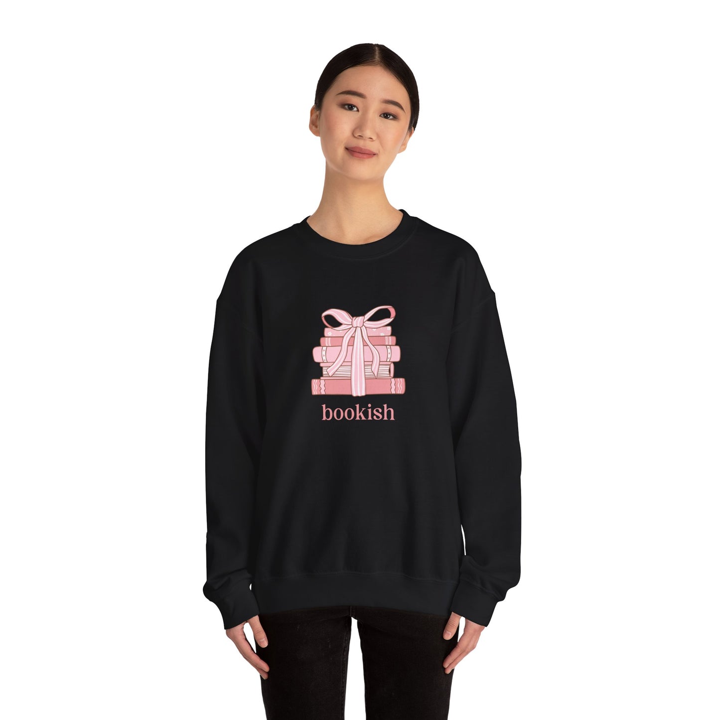 Bookish Girlie Pink Books Sweatshirt, Pink Bow and Books Sweatshirt, Gift for Book and Romance Lover, Cozy Book Reading Sweatshirt