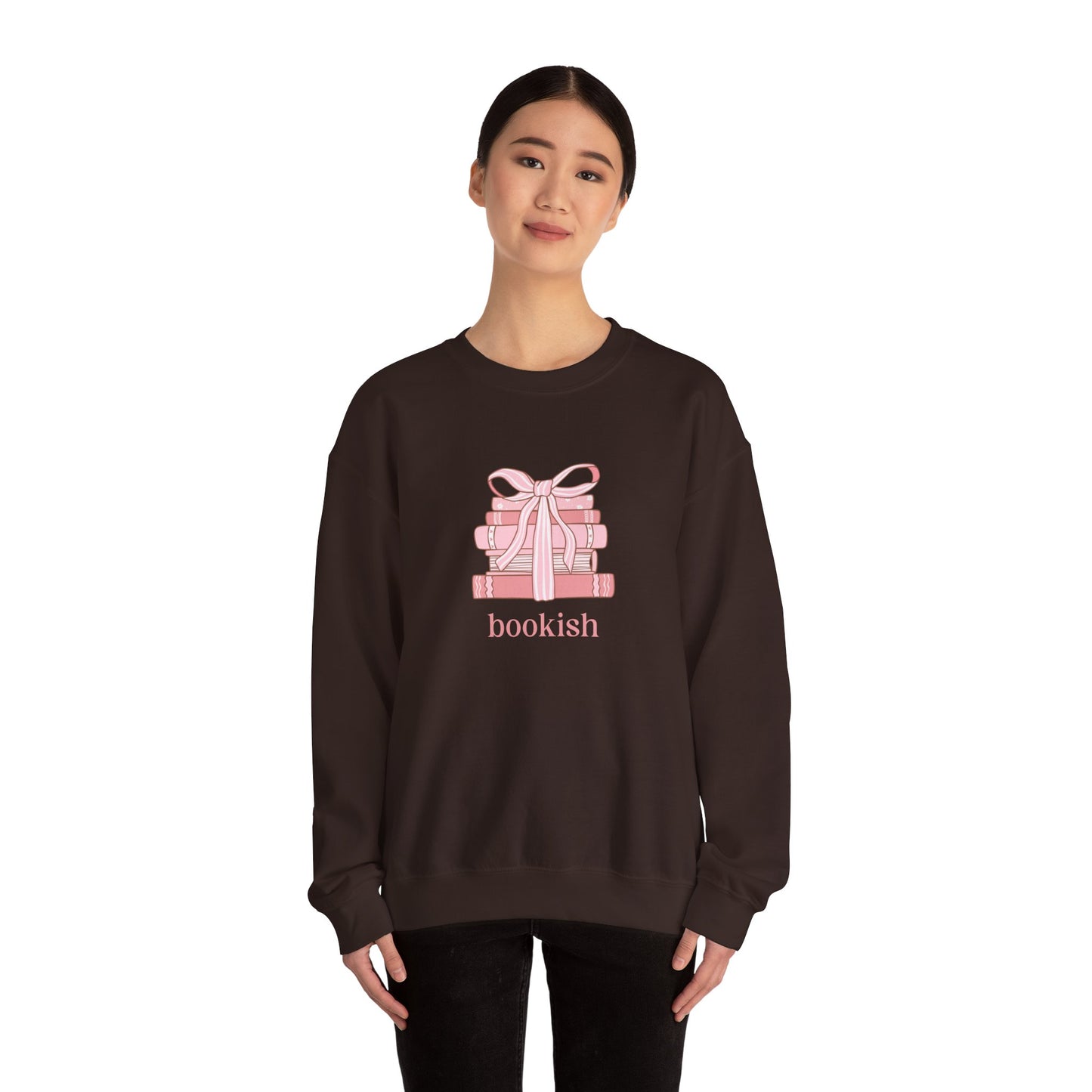 Bookish Girlie Pink Books Sweatshirt, Pink Bow and Books Sweatshirt, Gift for Book and Romance Lover, Cozy Book Reading Sweatshirt