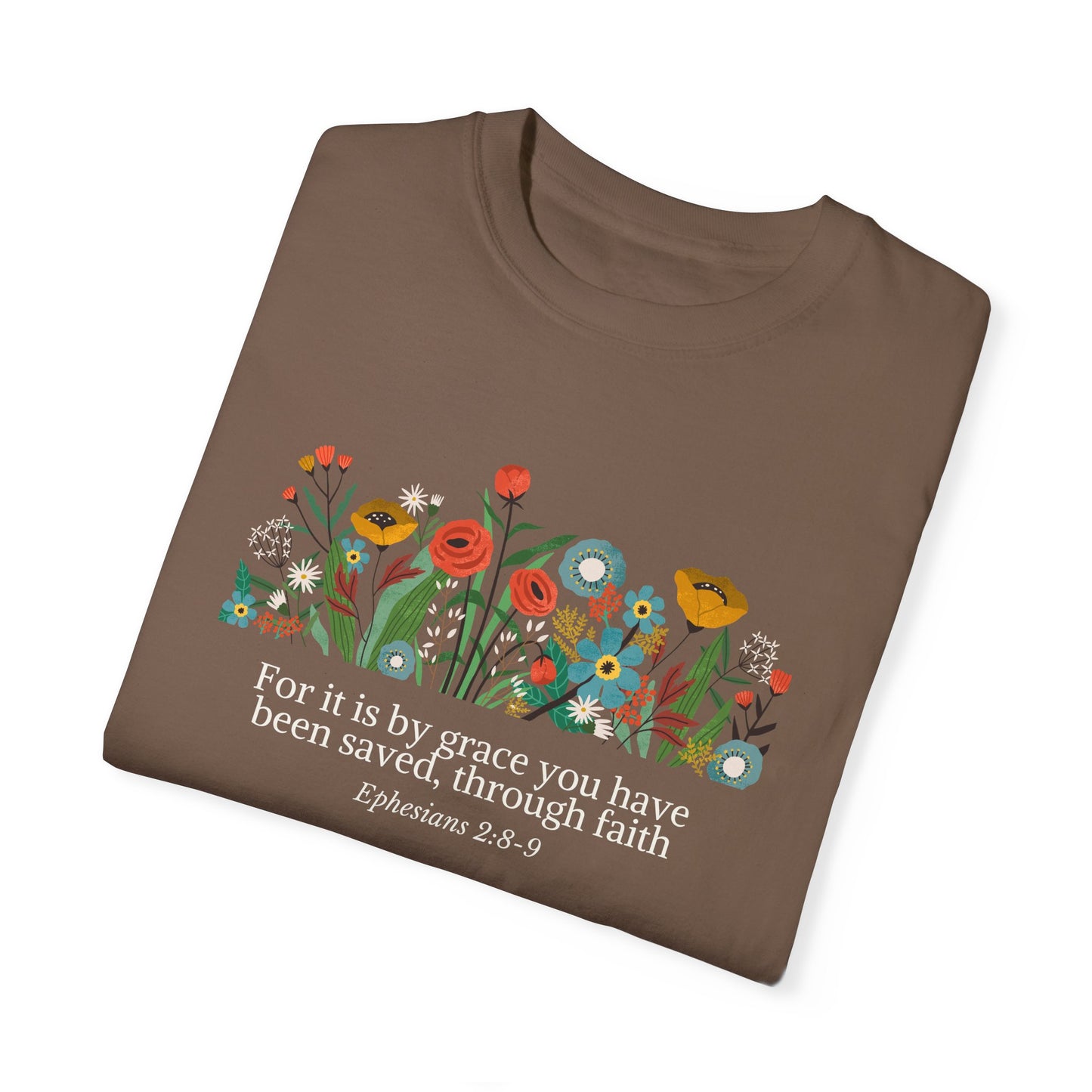 Grace Saviour, Bible Verse Comfort Colors Unisex Tshirt, Flower Illustration Bible Ephesians Quote, Christianity Faith Tshirt