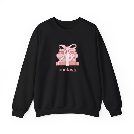 Bookish Girlie Pink Books Sweatshirt, Pink Bow and Books Sweatshirt, Gift for Book and Romance Lover, Cozy Book Reading Sweatshirt