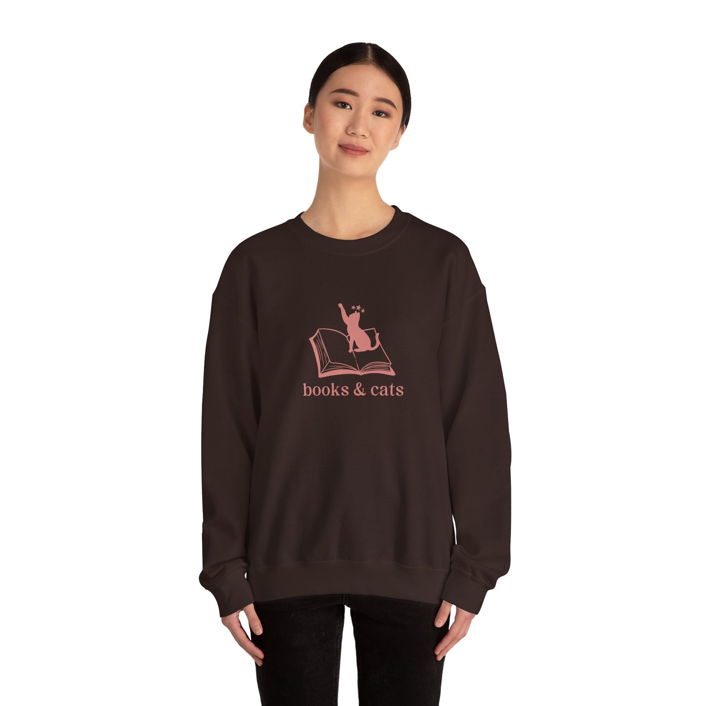 Books And Cats Illustration Sweatshirt, Book and Cat Lover Sweatshirt, Reader Apparel, Bookish Gift Sweatshirt, Cat Lover Apparel Gift