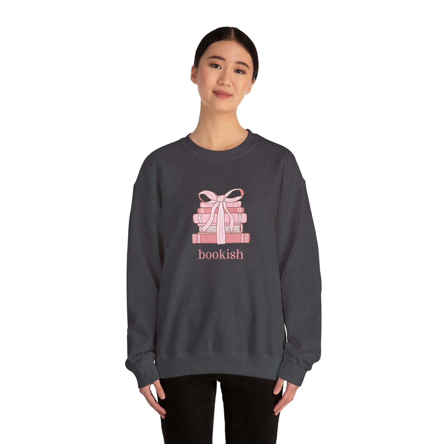 Bookish Girlie Pink Books Sweatshirt, Pink Bow and Books Sweatshirt, Gift for Book and Romance Lover, Cozy Book Reading Sweatshirt