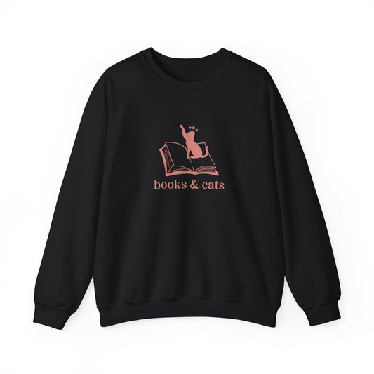 Books And Cats Illustration Sweatshirt, Book and Cat Lover Sweatshirt, Reader Apparel, Bookish Gift Sweatshirt, Cat Lover Apparel Gift