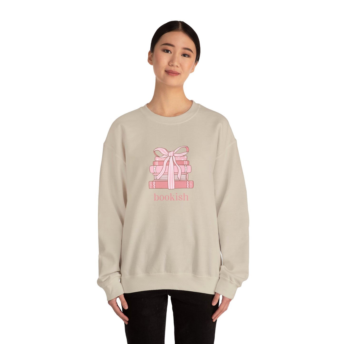 Bookish Girlie Pink Books Sweatshirt, Pink Bow and Books Sweatshirt, Gift for Book and Romance Lover, Cozy Book Reading Sweatshirt