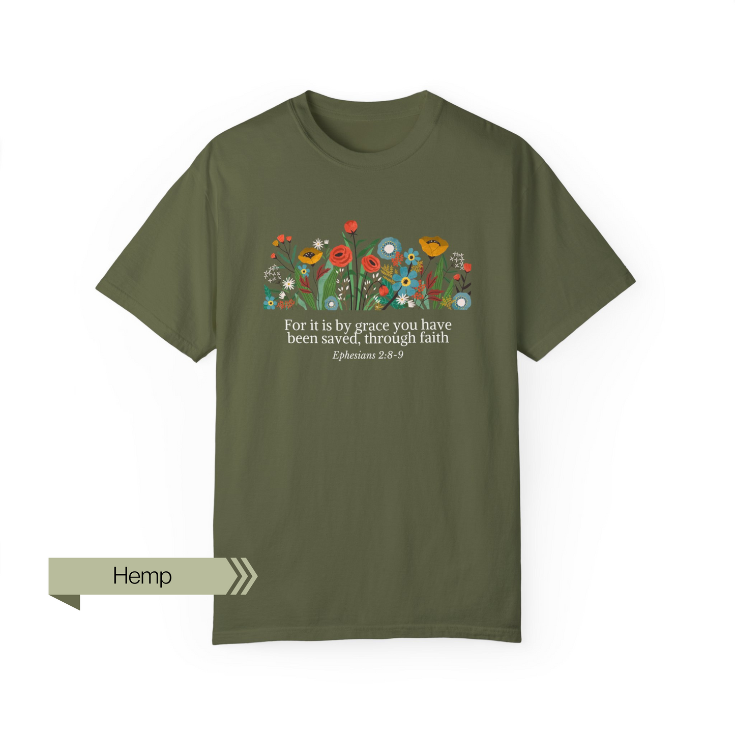 Grace Saviour, Bible Verse Comfort Colors Unisex Tshirt, Flower Illustration Bible Ephesians Quote, Christianity Faith Tshirt