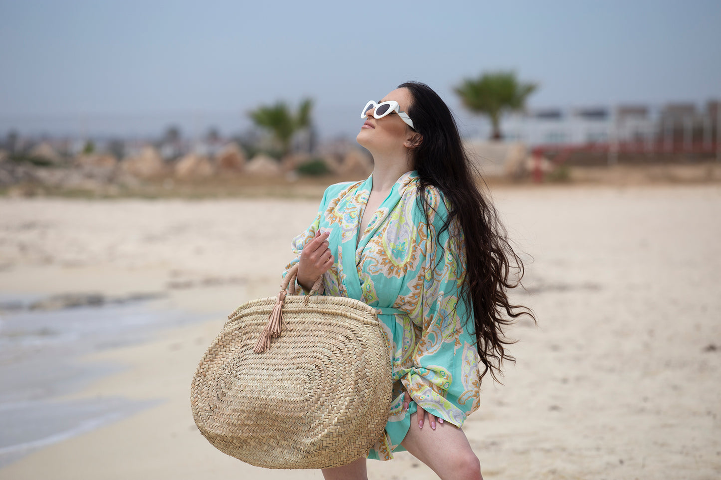 Oval Straw Beach Bag with Short Handles